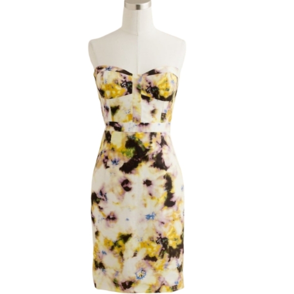 J.Crew Ella Garden Floral Strapless Dress Yellow Size 2 - Picture 1 of 9